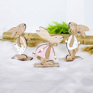 2 PCS Creative Easter Home Wooden Rabbit Decorative Ornaments(White Spotted  )